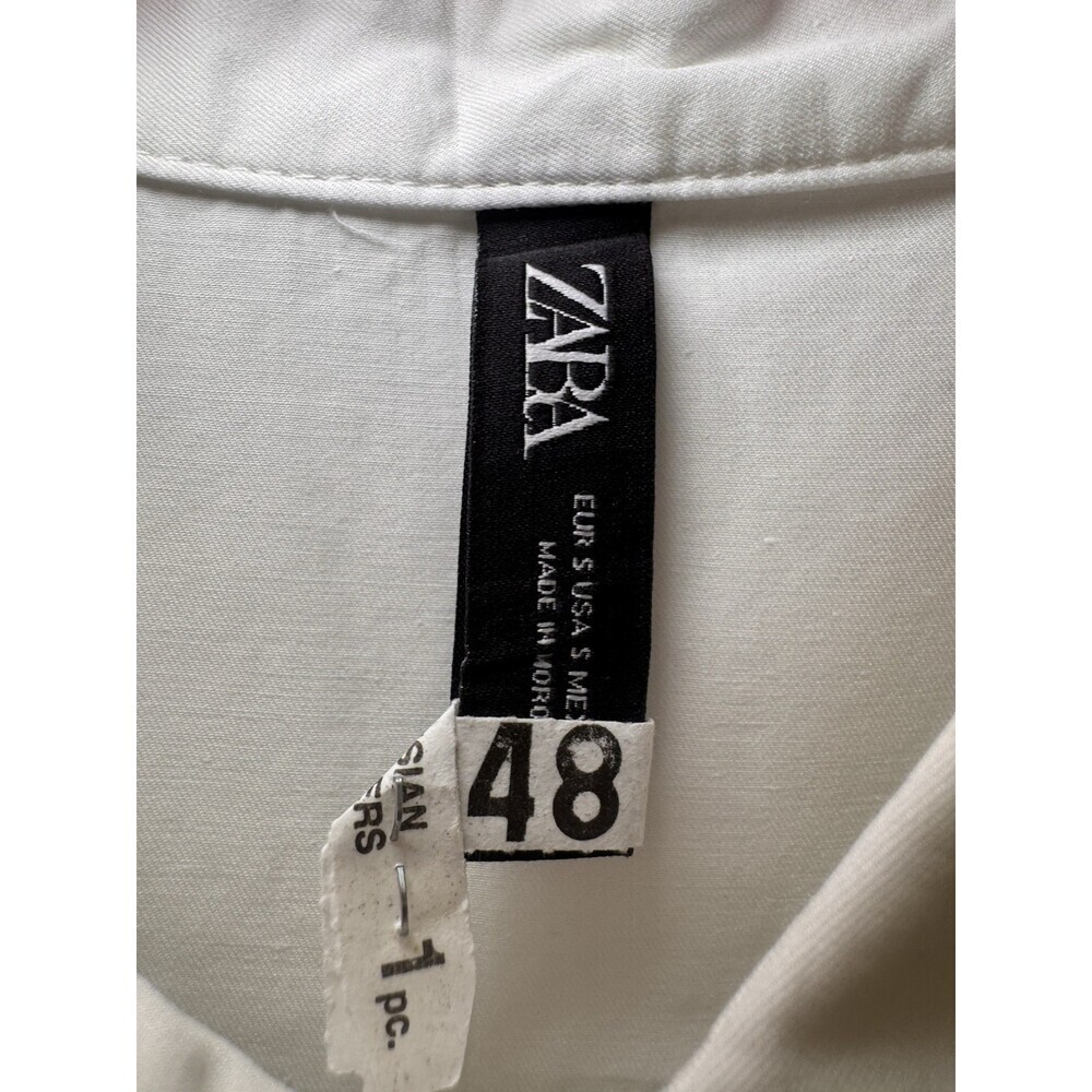 ZARA White Cotton Poplin Shirt Dress Puff Sleeve Tiered Mini Size S 4 6 - Picture 7 of 9